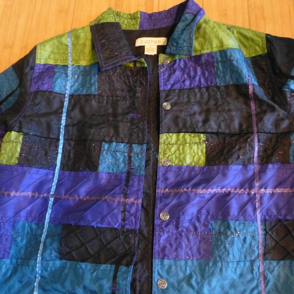 C.L.O.T.HES  MOD JACKET BLOUSE BLUES GREENS  XL - Picture 4 of 4